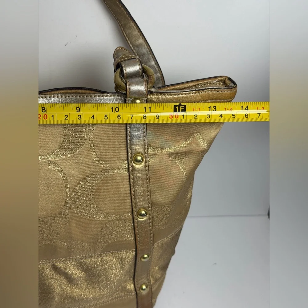 Coach Signature Stripe Studded Lurex Tote in a Gold Colorway - Picture 2 of 13